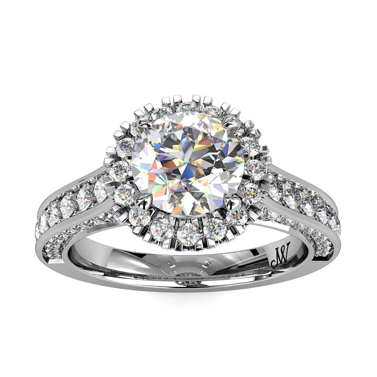 Round Brilliant Cut Diamond Halo Vintage Engagement Ring