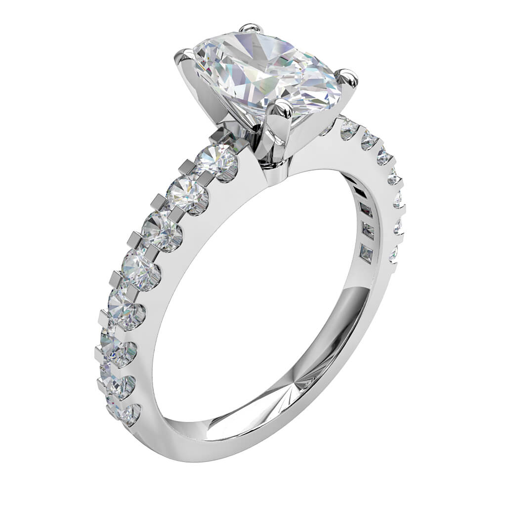 Oval Cut Solitaire Diamond Engagement Ring, 4 Claws on a Heavy Cut Claw Band.