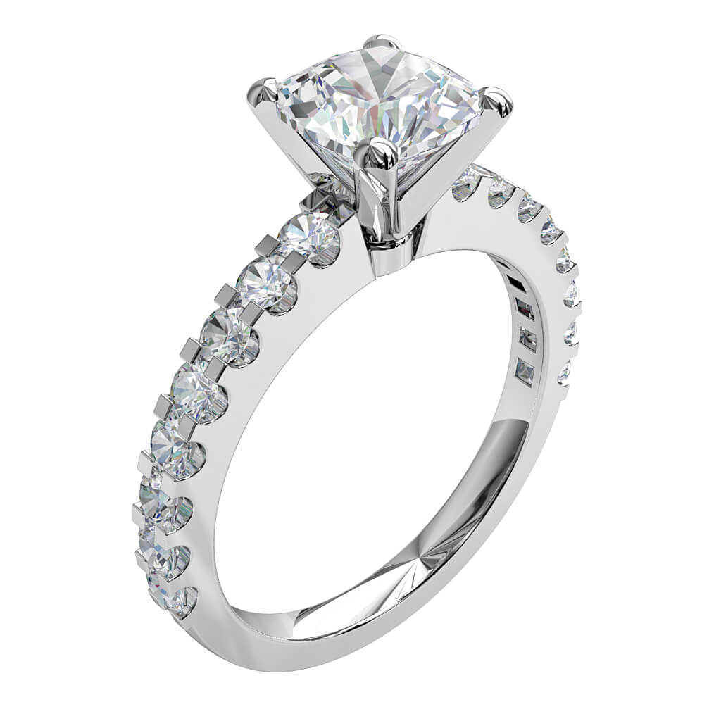 Asscher Cut Solitaire Diamond Engagement Ring, 4 Claw Set on a Heavy Cut Claw Band.