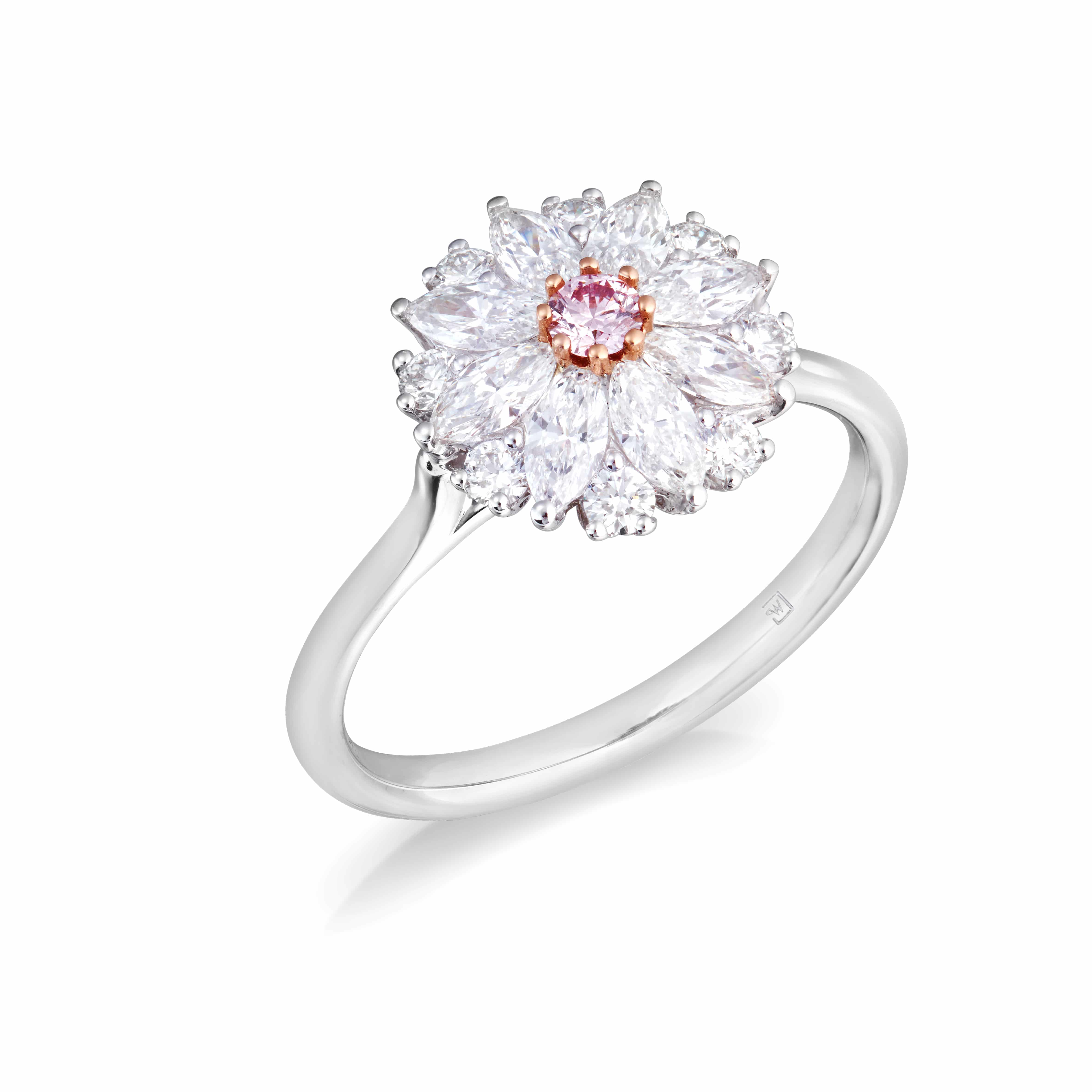 White Rose Gold Pink Diamond Cluster Ring