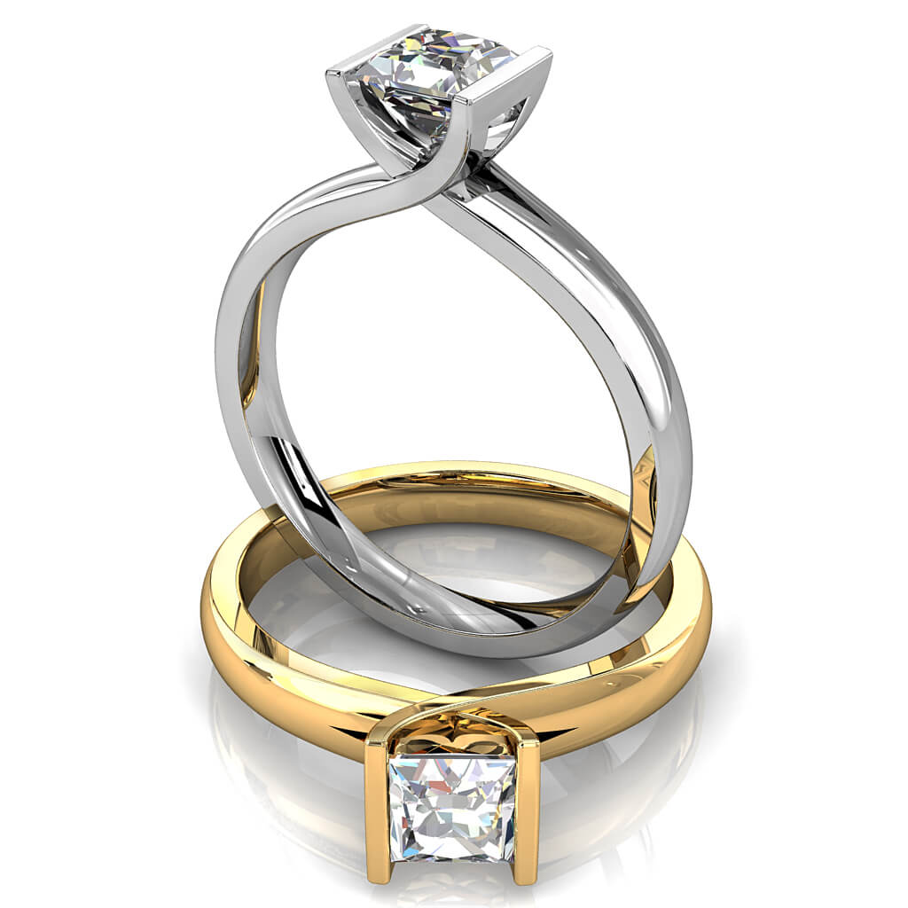 Princess Cut Solitaire Diamond Engagement Ring, Tension Set on a Sweeping Band.