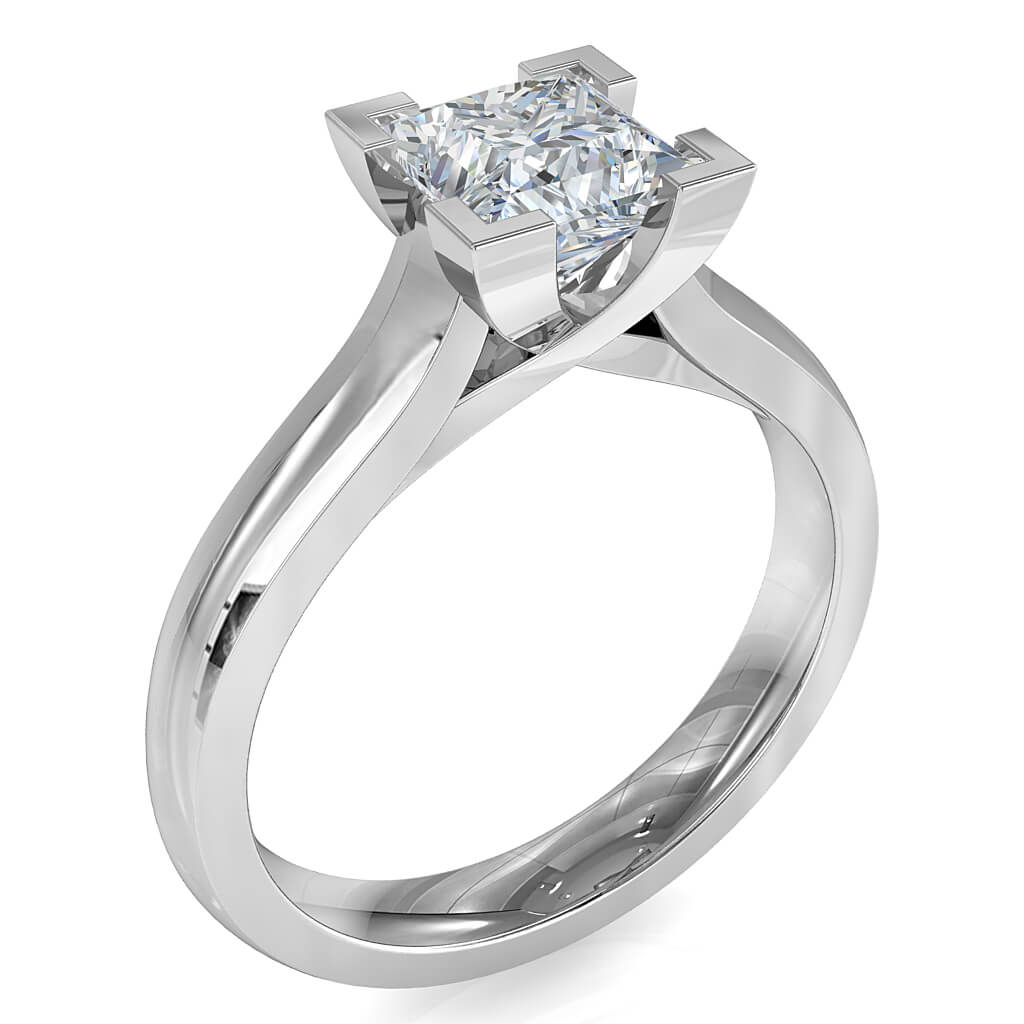 Princess Cut Solitaire Diamond Engagement Ring, 4 Corner Claws and an Undersweep Setting.