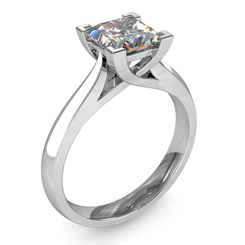 Princess Cut Solitaire Diamond Engagement Ring, 4 Corner Claws on an Undersweep Setting.