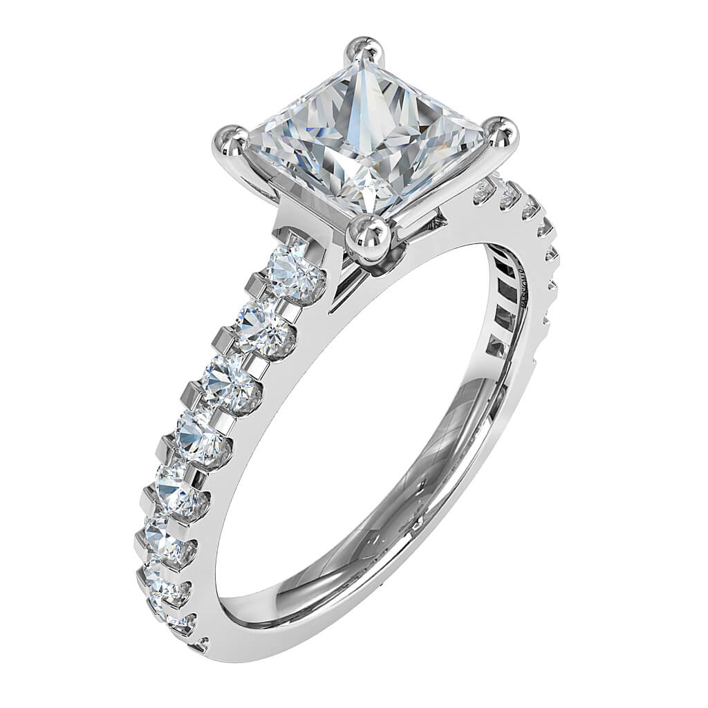 Princess Cut Solitaire Diamond Engagement Ring, 4 Claw Set on a Cut Claw Band with an Undersweep Setting.