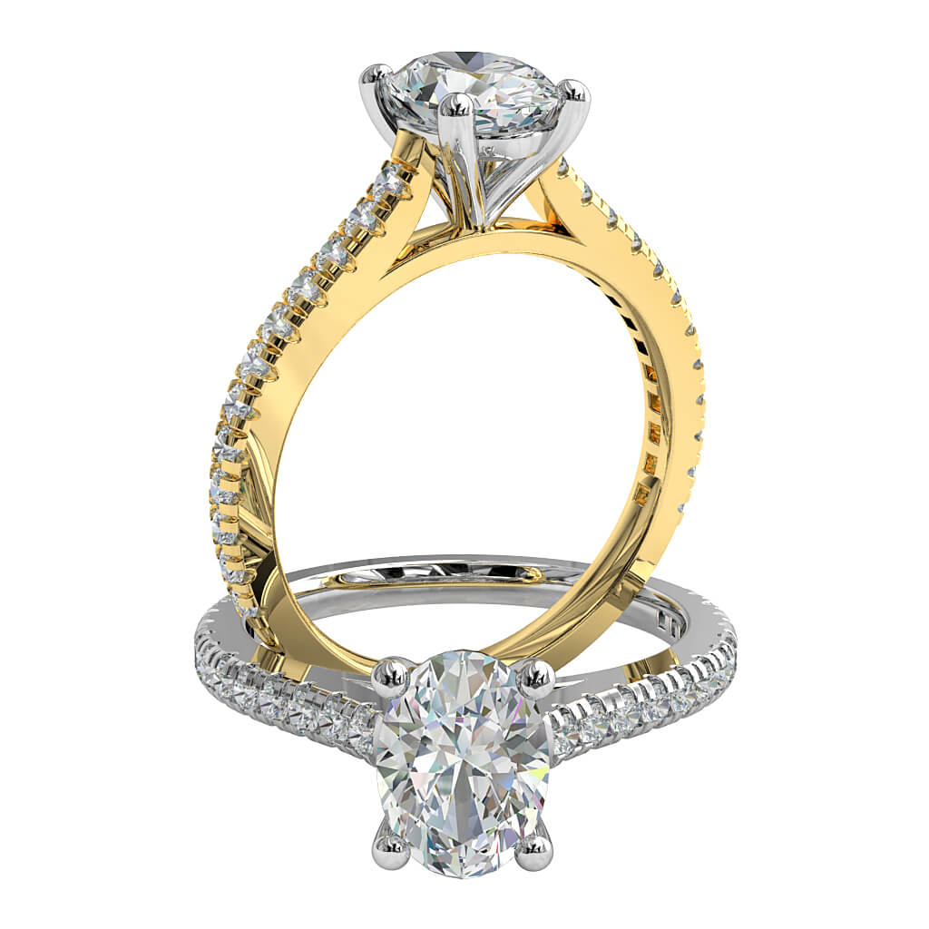 Oval Cut Solitaire Diamond Engagement Ring, 4 Claws with a Classic Underrail Setting.