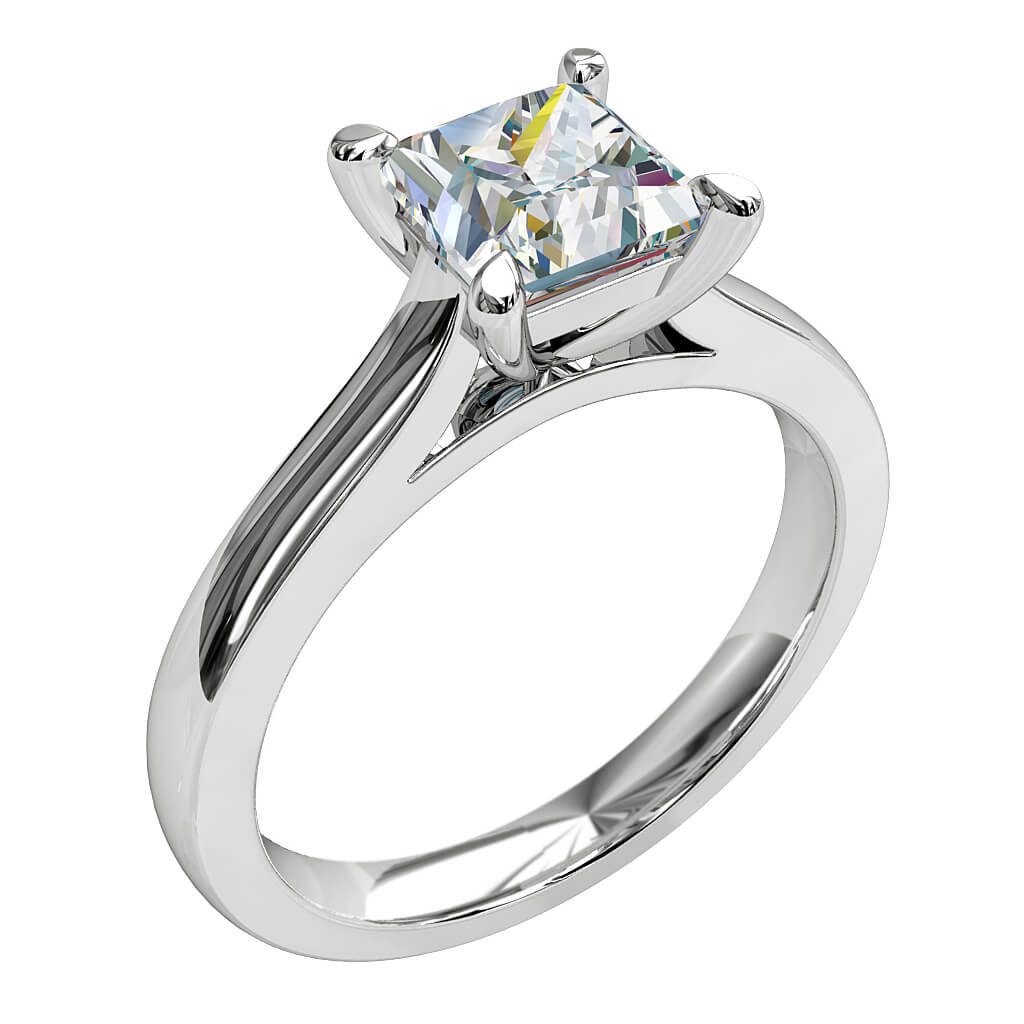 Princess Cut Solitaire Diamond Engagement Ring, 4 Pear Shape Claws and a Classic Underrail Setting.