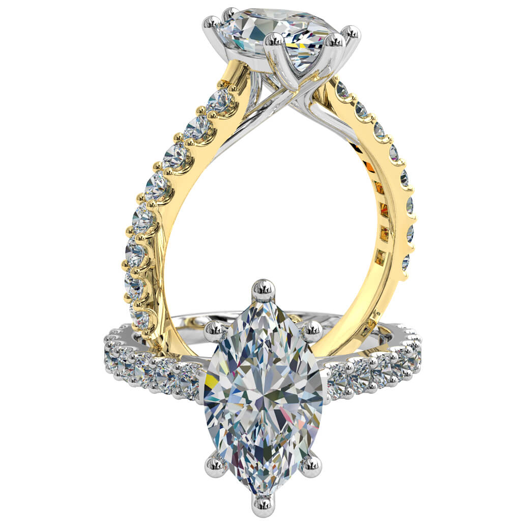 Marquise Cut Solitaire Diamond Engagement Ring, 6 Claw Set on a Cut Claw Band with Sweeping Undersetting.