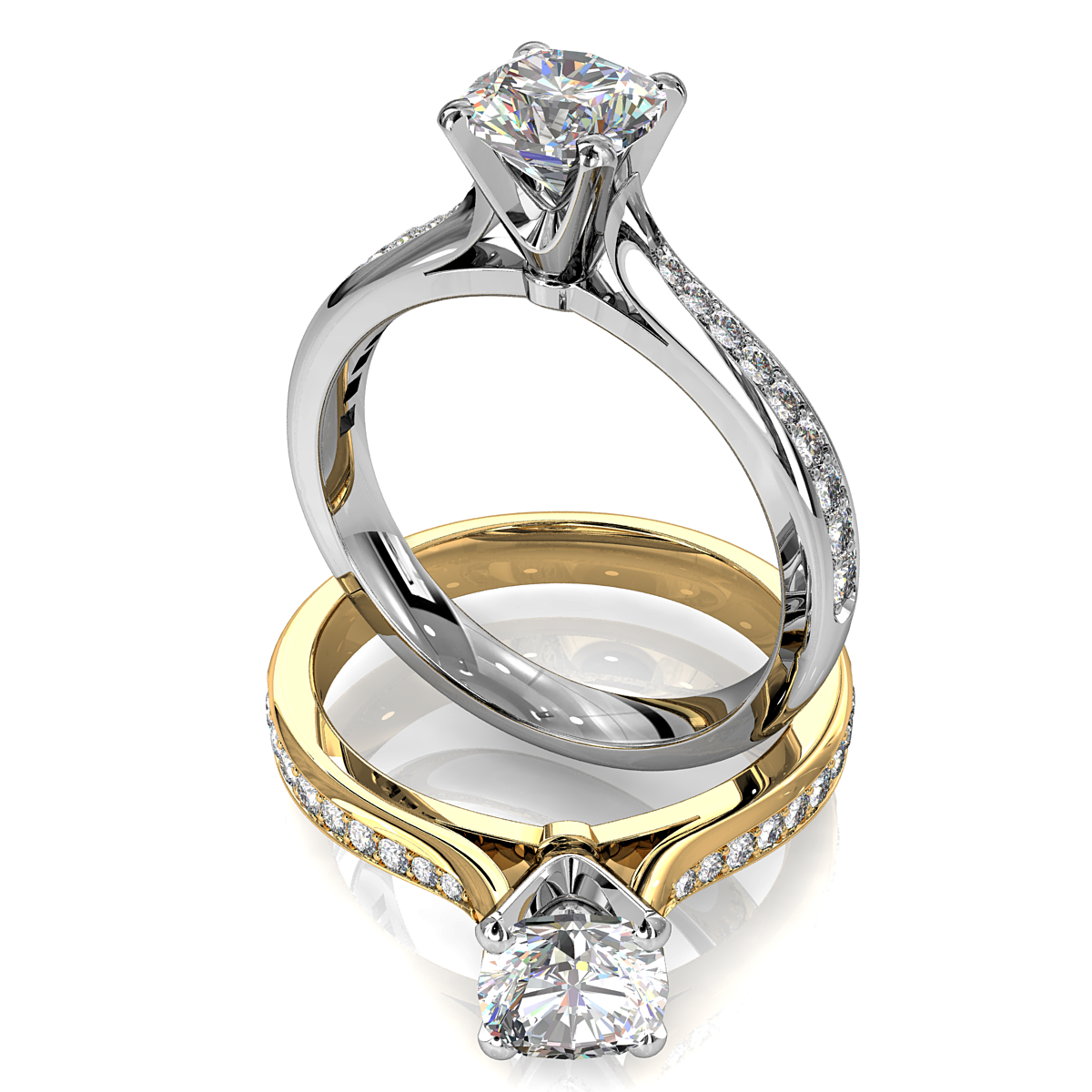 Asscher Cut Solitaire Diamond Engagement Ring, 4 Claw Set on a Tapered Bead Set Band with a Classic Underrail Setting.