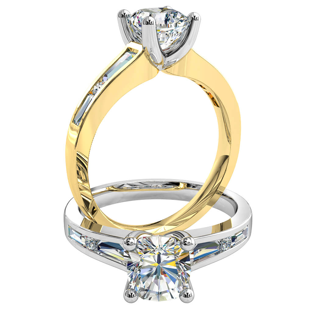 Asscher Cut Solitaire Diamond Engagement Ring , 4 Claw Set on a Channel Set Tapered Baguette and Round Diamond Band.