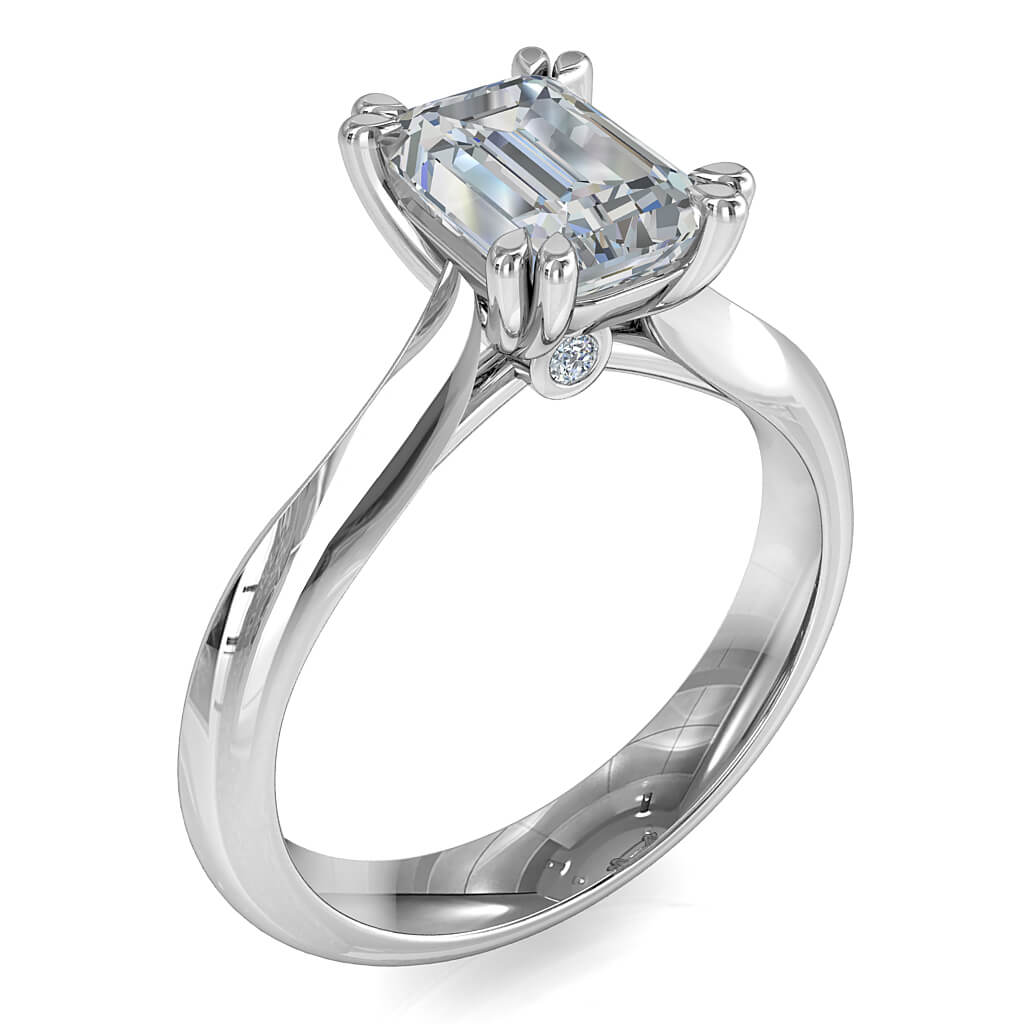 Asscher Cut Solitaire Diamond Engagement Ring, 4 Double Pear Claws with Hidden Diamond Undersetting.
