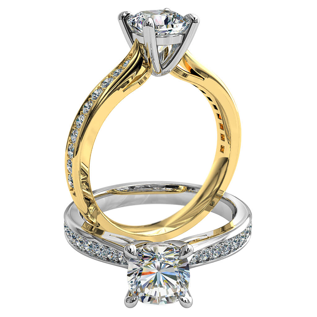 Asscher Cut Solitaire Diamond Engagement Ring, 4 Pear Claw Set on a Tapered Bead Set Band.