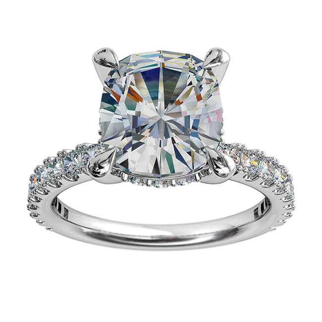Cushion-Shaped Split-Shank Diamond Halo Engagement Ring in Platinum