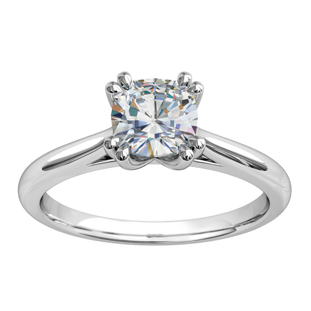 Cushion Cut Solitaire Diamond Engagement Ring, with 4 Double Claws.