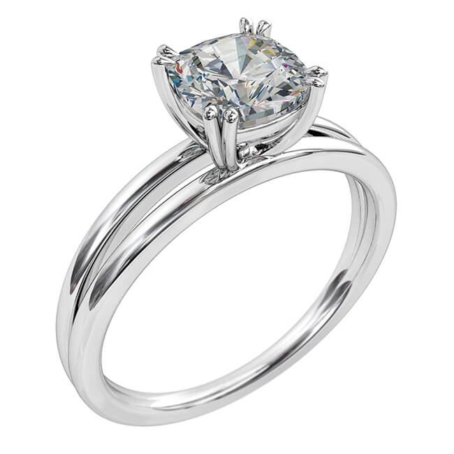 Asscher Cut Solitiare Diamond Engagement Ring, 4 Double Claws Set on a Rounded Split Band.
