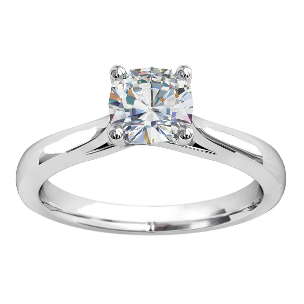 Cushion Cut Solitaire Diamond Engagement Ring, 4 Claws with an Undersweep Setting.