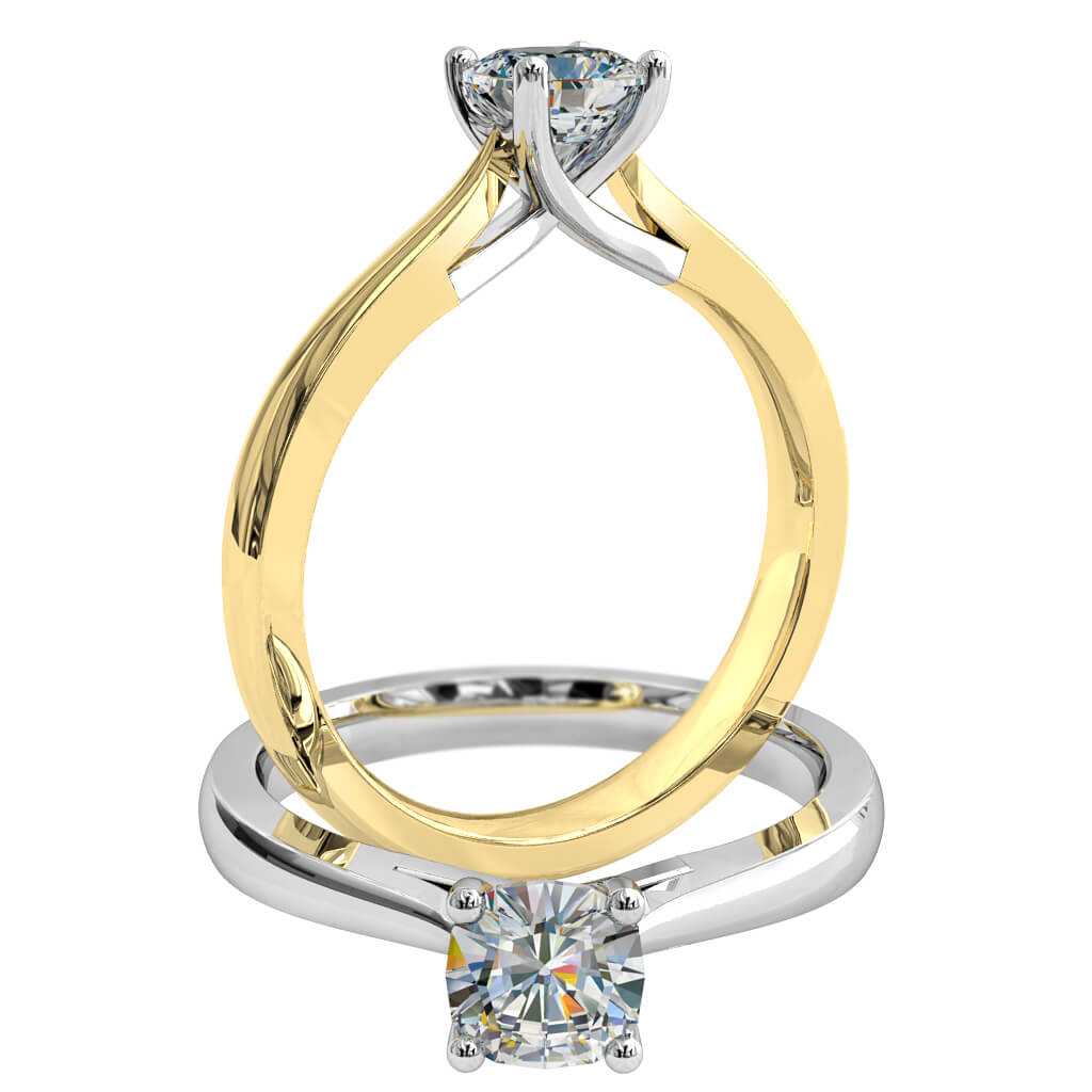 Cushion Cut Solitaire Diamond Engagement Ring, 4 Claws with an Undersweep Setting.