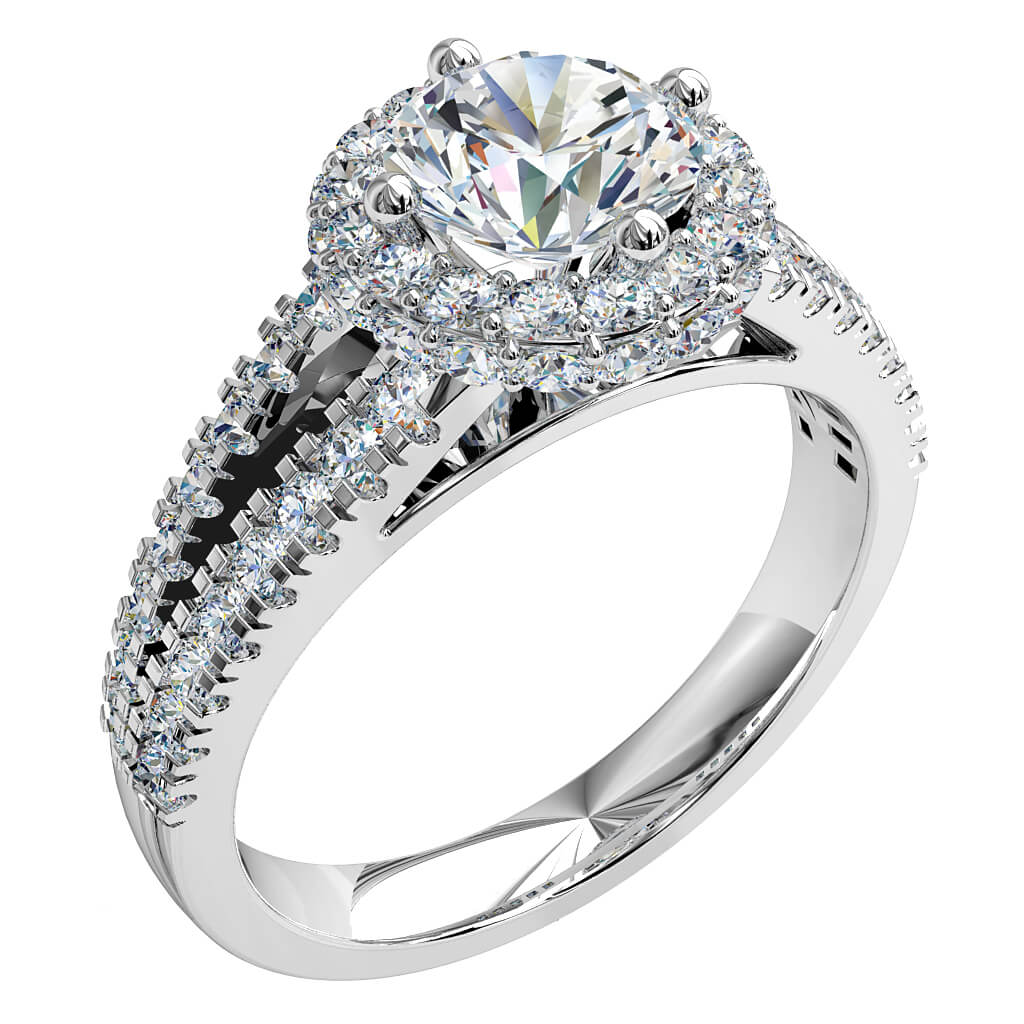 Round Brilliant Cut Solitaire Diamond Engagement Ring, 6 Square Claws Set on Straight Channel Set Band with Classic Undersetting.